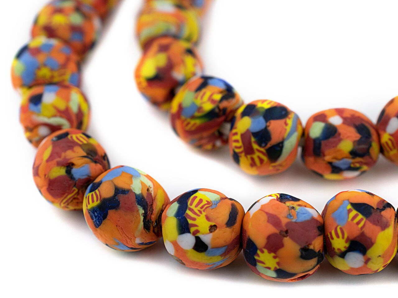 The Bead Chest Bright Medley Fused Recycled Glass Beads 14mm Ghana African Multicolor Round Large Hole 30 Inch Strand Handmade Fair Trade